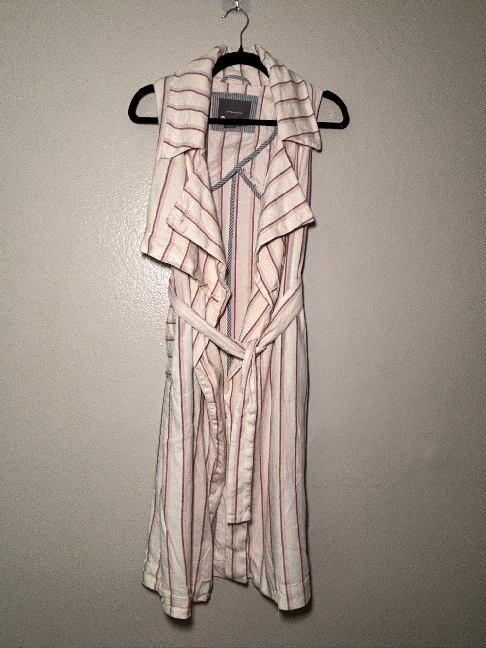 ANTHROPOLOGIE Striped Midi Dress with Self-Tie Waist - Cream & Pink